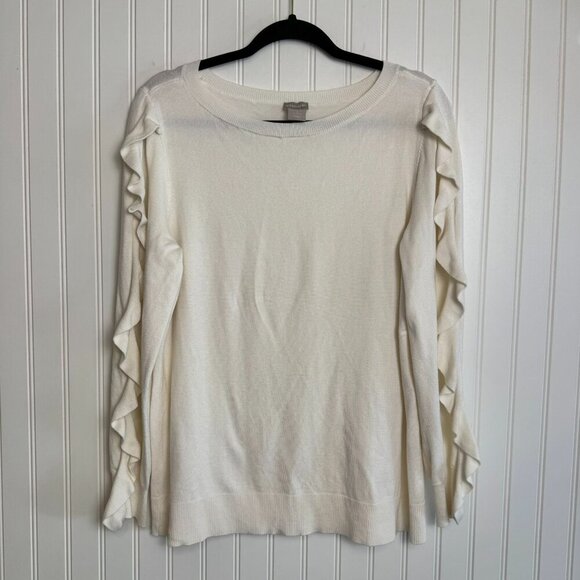 Chico's ivory silk linen blend ruffle sleeve sweater size large M13 - Picture 4 of 8